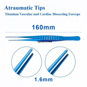 QSWTITAN Titanium Vascular Pliers Cardiac Dissecting Forceps with Atraumatic tips 16cm/20cm long Microsurgical Instruments