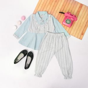 Little Esquina Dress Setelan one set anak perempuan 1-6 tahun motif salur kekinian
