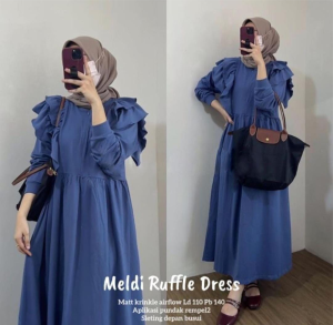 Meldi Ruffle Dress | Maxi Remple Wanita | Gamis Crinkle Airflow Busui Friendly