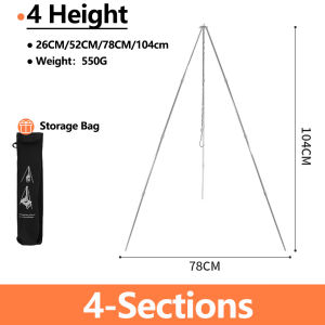 ขาตั้งสำหรับปิคนิคตั้งค่ายแคมป์ไฟกลางแจ้งขนาดใหญ่แบบพกพาขาตั้งสามขากลางแจ้งห่วงแขวนหม้ออาหารสามขาอะลูมินัมอัลลอยเครื่องมือการปรุงอาหารเครื่องครัวกลางแจ้ง