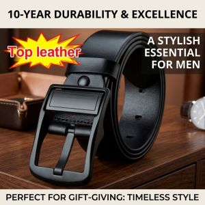 Young mens business belt head layer pure cowhide pin buc