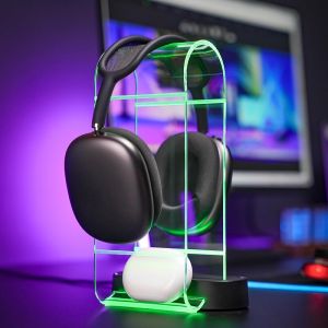 Acrylic RGB Headphone Stand w/USB Ports - Eurpmask Gaming Headset Holder 10 Light Effect 1 USB-C & 2 USB-A Ports PC Gaming Accessories with RBG Light for Gamers Clear Headset Stand for Desk-Clear