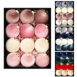 YOUSHI TOP 12pcs/SET Nhựa Bộ bóng Giáng sinh nhung Vải nhung 6cm Đồ trang trí cây Giáng sinh Quả bóng treo cây Giáng sinh Đỏ Xanh dây chuyền bóng Giáng sinh phủ nhung Trang trí Giáng sinh vui vẻ
