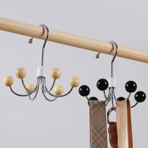 LIANG Iron Wooden Ball Swivel Hook 360° Rotatable Hanging Clothes Hanger