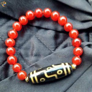 Premium Grade Natural Tibetan 9 Eyes Dzi Red Agate Bracelet