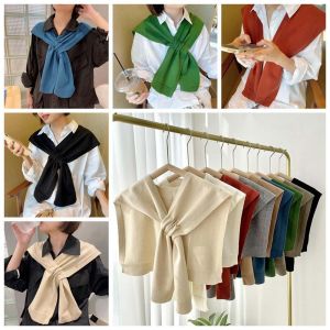 YAOO Kem chống nắng Khăn choàng dệt kim Áo cánh Vai Cổ Giả Áo choàng Khăn Len Tất cả phù hợp Trang trí quần áo Khăn Quàng Cổ Màu Trơn Nữ/Nữ