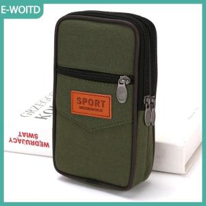 【E-WOITD】 Ví Ví Hai Lớp Người Đàn Ông Điện Thoại Túi Vành Đai Pouch Ngang Điện Thoại Di Động Pouch Vải Người Đàn Ông Giản Dị Eo Gói Thể Thao Ngoài Trời