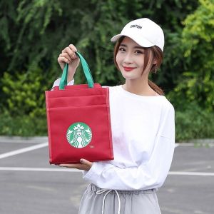 Starbuck Lunch Bag Handbags 2022 Canvas Tote Carrier Tumbler Carrier Bag Holder Mother Student Tote Bag (24cm X 28cm X 10cm)