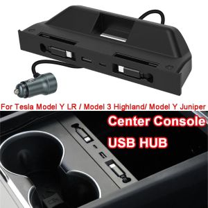 CANICECA Hidden Center Console USB HUB Retractable Cable Type-C Charge Hub Automotive Application Fast Charging Docking Station for Tesla Model Y Juniper/ Model Y LR / Model 3 Highland