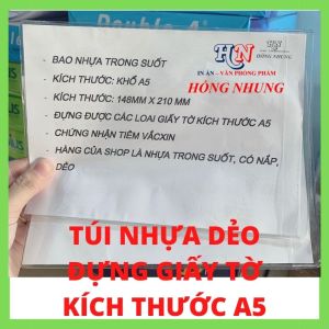 [SALE] Túi Nhựa Dẻo PVC bọc giấy tờ khổ A5 - Có Nắp Nhựa Trong Suốt Bảo Vệ giấy tờ của bạn không bị hư hỏng ướt rách