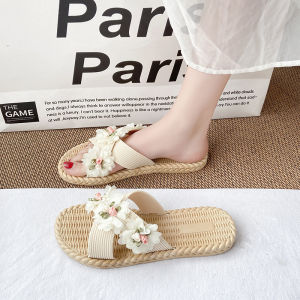 [Free Shipping] Floral Sandals For Women Summer Outdoor Wear Flat Water-Resistant Beach Flip-Flops Suitable For Pairing With Skirts Bohemian Beach Shoes