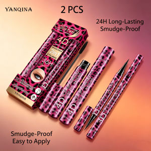 2Pcs 4D Mascara + Liquid Eyeliner Set Waterproof Sweat-Proof Smudge-Proof Lengthening Thickening Curling Long Lasting Eye Make