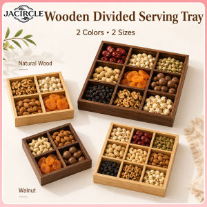 JACIRCLE 4/9Grid Wooden Compartment Serving Tray Snack Nuts Dried Fruit Platter Tea Party Dulang Kayu