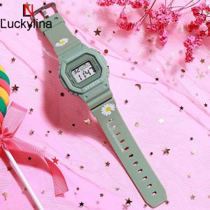 Luckylina Fashion Womens Sports Waterproof Digital Watches LED Luminous Electronic Watch For Women Matcha Green/Sakura Pink Multifunctional Fashion Casual Ladies Student Girl Digital Wristwatch