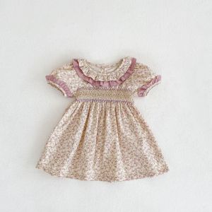 New Summer Baby Girl Clothes Short Sleeve Lace Flower Girls Dress Cotton Baby Romper Princess Dress Famil Matching Sister Outfit2026