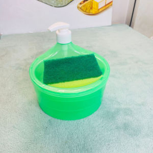 Transparent Dishwashing Soap Liquid Pump Dispenser with Spong Cleaning Tools
