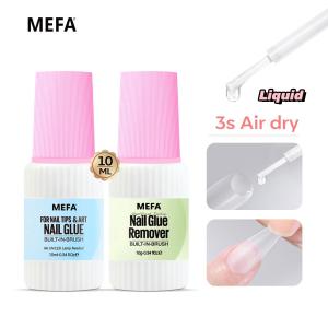 MEFA 10ml Nail Glue Coat Set for Press On Nails with Remover Kit for Dead Acrylic for False Nails Non-Acetone Nail Polish Remove Not Dry Strong Long Lasting False Nail Retack Nail Art Polish