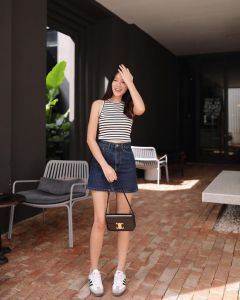 Denim Skirt Rok Pendek Jeans Srtetch Belah Samping Pinggang Karet Korean Style Line-A kayla kiddoz