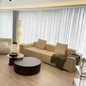 Minimalist Sofa First Layer Leather Sofa Living Room Three-Seat Simple Tofu Block Sofa Straight Row Genuine Leather