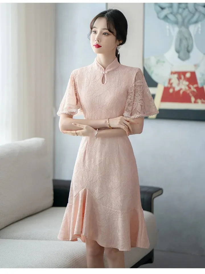 New Style Summer Improved Chiffon Cheongsam Women' Elegant Chinese