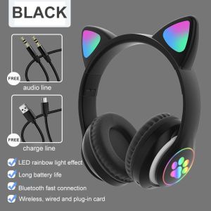 Foldable B39M Cat Ear Bluetooth Headphone with Microphone HiFi Stereo LED Light Headphone Wireless Headset with Mic