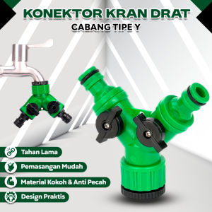 ELINK  Konektor Kran Cabang Drat 1/2” 3/4" Tipe Y – Konektor Keran Drat Pengubung Quick Release 2 Cabang Splitter Stop Kran Air Tipe Y Drat Dalam 1/2” 3/4" Sambungan Adapter Keran Selang Quick Release