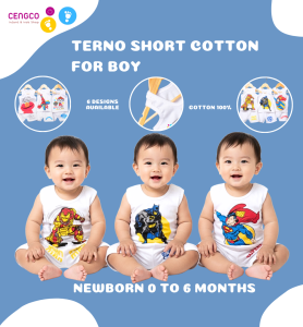 3 Pairs Terno for Boys Sando Short Newborn/Infant Pure Cotton Non Faded Prints Character 0 to 6 Months