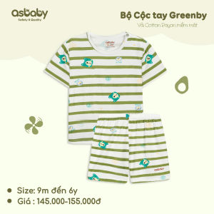 Bộ cộc tay cài vai Greenby thương hiệu Asbaby cho bé trai bé gái 9 tháng đến 6 tuổi