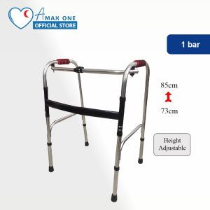 Foldable Stainless Steel Walking Frame Walking Aid  Tongkat Bantu Jalan - Black 1 Bar OR Grey 2 Bars