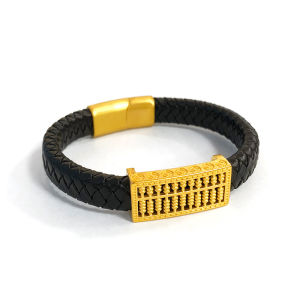 金钱算盘手链手环 Abacus Leather Bracelet 18k Gold Plated Feng Shui Abacus Bracelet Represents Wealth Luck Career Trade Leather Bracelets for Men and Women