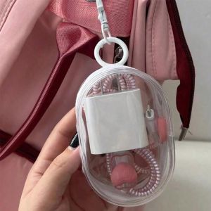5/2Pcs Transparent Doll Toy Pendant Bags / Portable Zipper Bag with Keychains / Small Travel Organizers / for Cable Earphone Charger