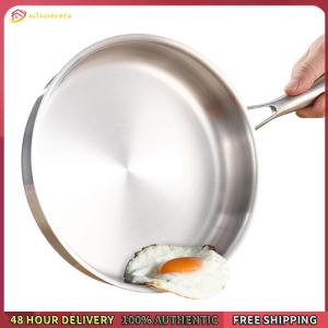 Winnereco 316 Stainless Steel Frying Pan With Lid Household Uncoated Cookware Even-Heating Flat Bottomed Skillet for Omelette Pancake Steak