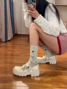 Lovely Rose Socks for Girls Breathable Crew Socks French Style Mid-Calf Socks Summer Casual Socks Students Sweet Socks