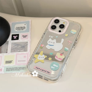 RouJiang Mirror Phone Case For Samsung S24 Ultra S23FE S23 Ultra A55 A54 A51 A32 A35 A34 A25 A24 A15 A14 A13 A12 A10S A05S A03 A02S 4G 5G Cartoon Cute Cat With Bracket Chain 2024 New Clear Minimalist Advanced Mirror Phone Case Silicone Protective Cover