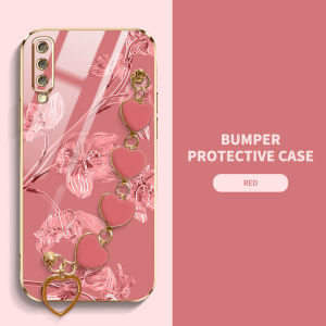 YBD Ốp Bảo Vệ Máy Ảnh Chính Xác Ốp Cho Samsung A7 2018 A750 Ốp Chống Rơi Mạ Kiểu Nữ Tính Với Vòng Tay Họa Tiết Tình Yêu Dễ Thương