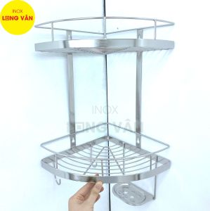Kệ góc phòng tắm INOX 304 có khay xà bông (20x20 25x25 cm) kệ phòng tắm tiện dụng thương hiệu Inox Long Vân chất liệu 100% INOX 304 sáng bóng kệ góc 2 tầng