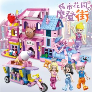 [Hoả tốc 2h] Quà tặng đồ chơi lắp ráp le g.o thành phố vườn hoa - le g.o xếp hình lắp ráp siêu thị  Hồng 4 in 1