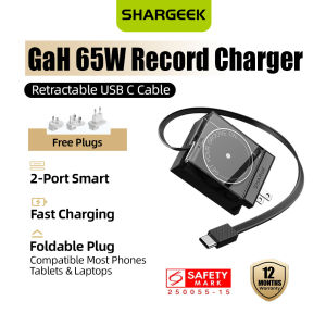 Shargeek/Sharge S4 Retractable 65W GaN Charger – Transparent Foldable Dual-Ports with Built-in USB-C Cable Fast PD 2.0 Charging Compact & Travel-Ready