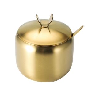 OEUVR Stainless Steel Sugar Bowl with Spoon Lid Gold Silver Small Condiment Container Useful Large Capacity Storage Jar Salt