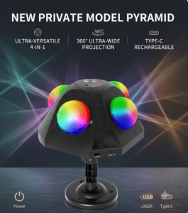 Pyramid 4-in-1 Stage Light 360° Wireless Projector RGB LED Laser Disco Ball Party Light Type-C