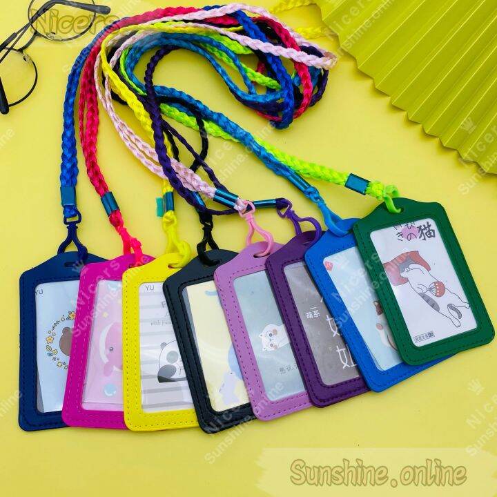 Plain Braid Plait ID Sling Holder Lanyards with Leather ID Card Holder ...