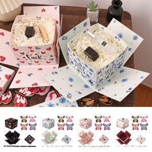 MINUTE Nhiều màu Hộp quà tặng hình Bướm bay Tự động mở rộng Giấy Hộp quà Sáng Tạo Kèm theo 4 con bướm Hộp quà nổ Lễ Hội sinh nhật