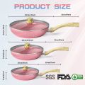 Innerwell Pink Non Stick Frying Pan Set (6PCS) With lid NonStick Coating Fry Pan Suitable All Stove. 