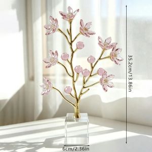 xpkQ Creative Crystal Cherry Blossom Tree Glass Artwork Handmade Crystal Flowers Fake Plant Decorative Piece Alloy Flower Branches 9H4B3