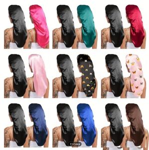 Highly elastic wide-brimmed long hat long hair hair care hat pullover hat satin long tail nightcap