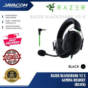 Razer BlackShark V2 X Gaming Headset (3.5mm Analog / USB Type-A / Light Weight / 50mm Drivers / 7.1 Surround Sound / For PC PS4 PS5 Switch) – Black / Green / White
