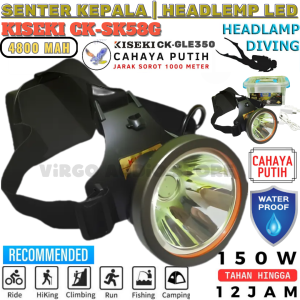 Kiseki Senter Kepala Menyelam Ck-Gle350 Headlamp Diving 150 Watt Strong Light Tahan Hingga 10 Jam | Vas