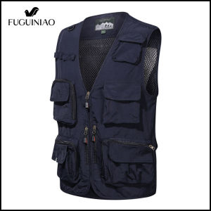 Fuguiniao Summer Vest Mens Outdoor Multi-Pocket Tactical Vest Fishing Photography Waistcoats Vests Large Size Vest M-7XL