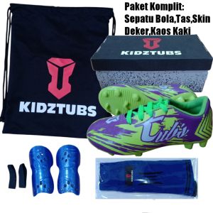 KIDZTUBS Sepatu Bola Anak Paket Komplit Sepatu Bola Tas Skin Deker Kaos Kaki Usia 6-10 Tahun Size 28 29 30 31 32 33 34 35 36 37 KDZ2007123024
