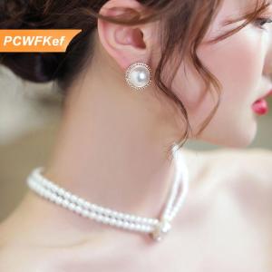 【PCWFKef】 3Pcs Thời Trang Hai Lớp Ngọc Trai Mặt Dây Chuyền Vòng Cổ Bông Tai Trang Sức Set Phụ Nữ Tiệc Cưới Trang Sức Phụ Kiện Quà Tặng